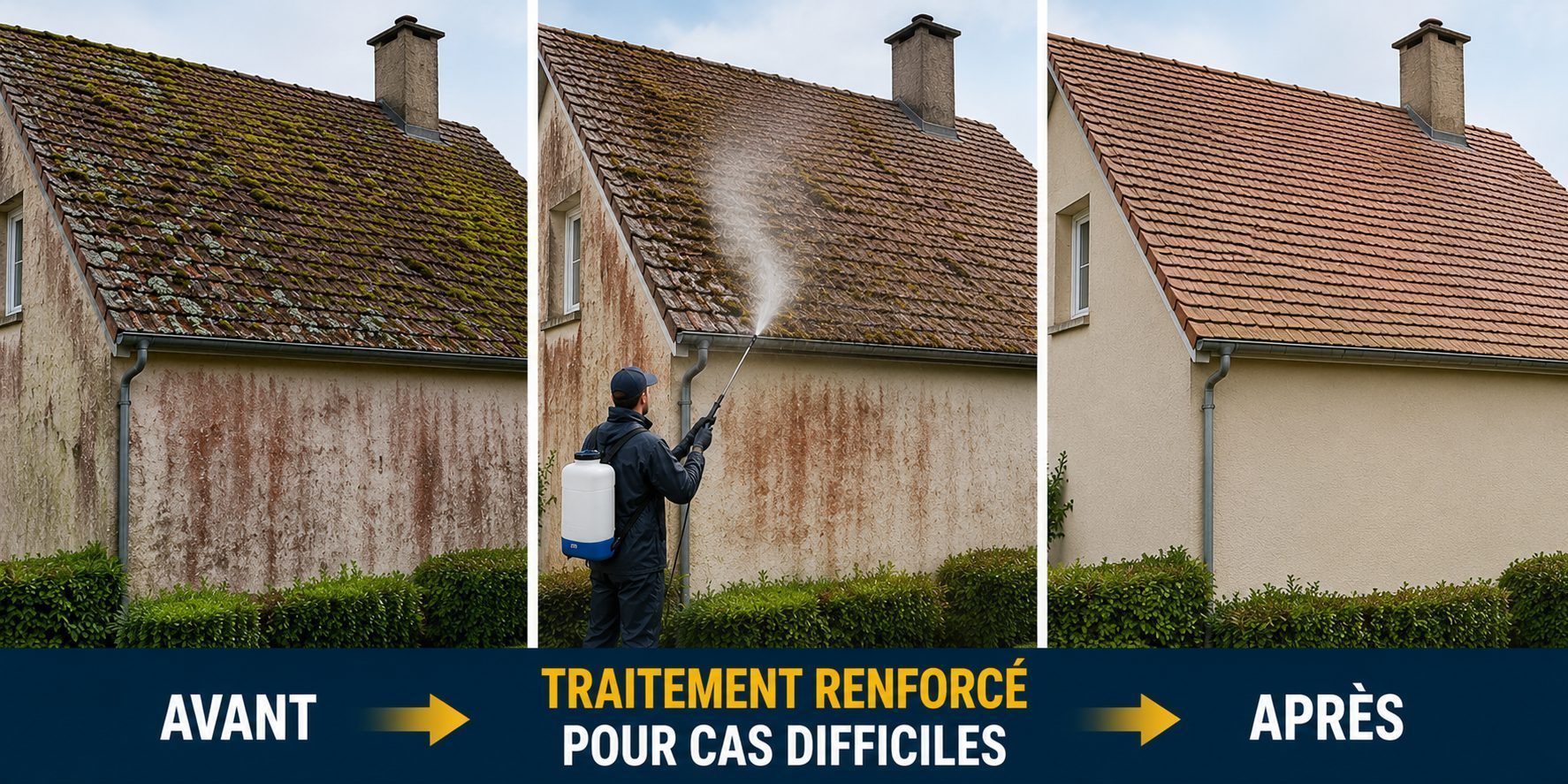 Avant après super anti mousse fongicide professionnel concentré toiture façade